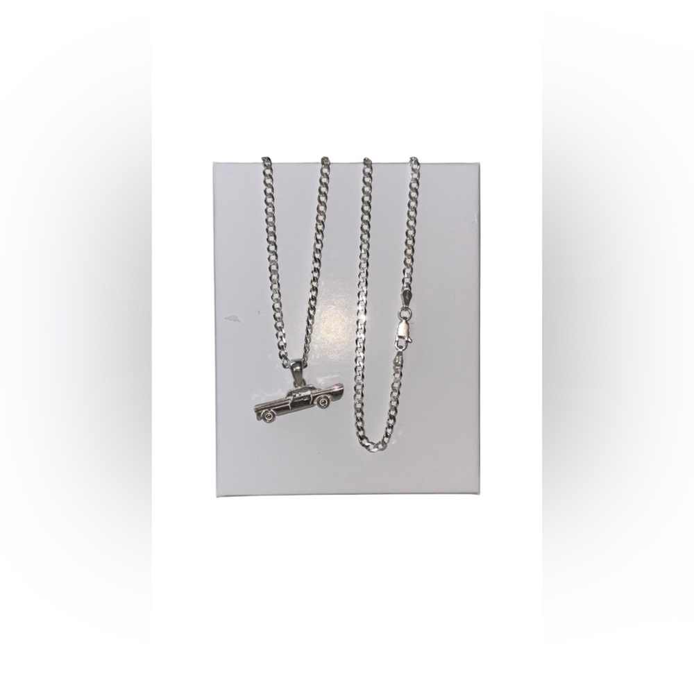 Sterling Silver Italian Cuban Link Low-Rider Pendant Necklace